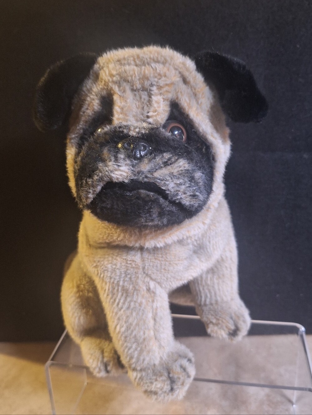 A&A Pugsley Plush Pug Sitting Puppy Dog 9" Stuffed Animal Tan Black Realistic